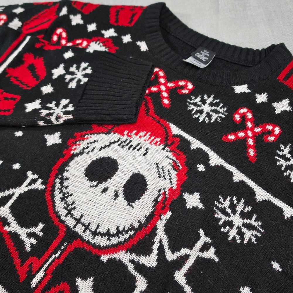 Disney Nightmare Before Christmas Sweater Men XL Black Red Good Jack Skellington